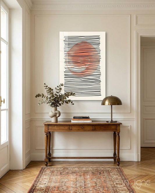 Abstract Sunset Glass Wall Art - Lifestyle preview in a designer interior