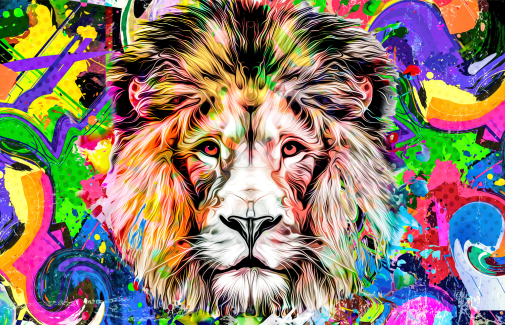 Lion in Colors Glass Wall Art