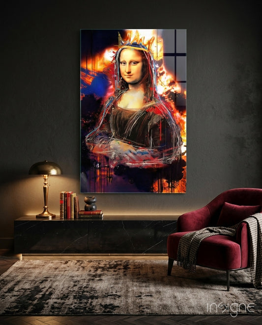 Queen Mona Lisa Glass Wall Art - Lifestyle preview in a designer interior