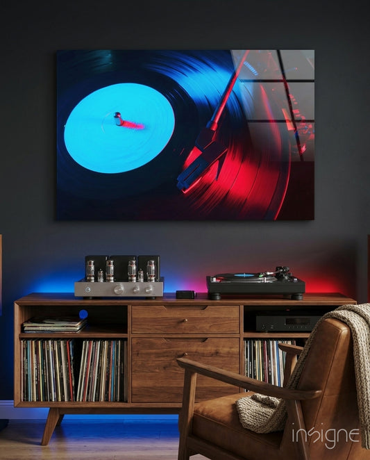 Gramophone Glass Wall Art - Lifestyle preview in a designer interior