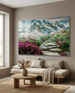 Footpath to Mountains Glass Wall Art - Lifestyle preview in a designer interior