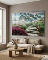 Footpath to Mountains Glass Wall Art - Lifestyle preview in a designer interior