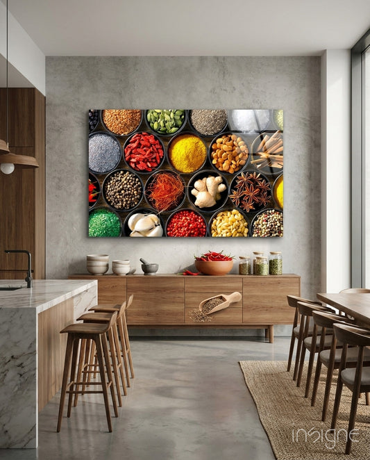 Spices Glass Wall Art - Lifestyle preview in a designer interior