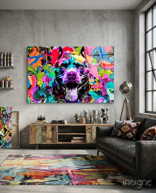 Pitbull Glass Wall Art - Lifestyle preview in a designer interior