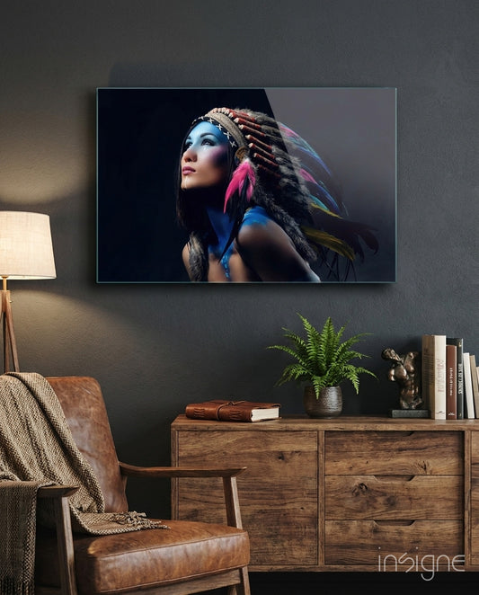 Red Indian Glass Wall Art - Lifestyle preview in a designer interior