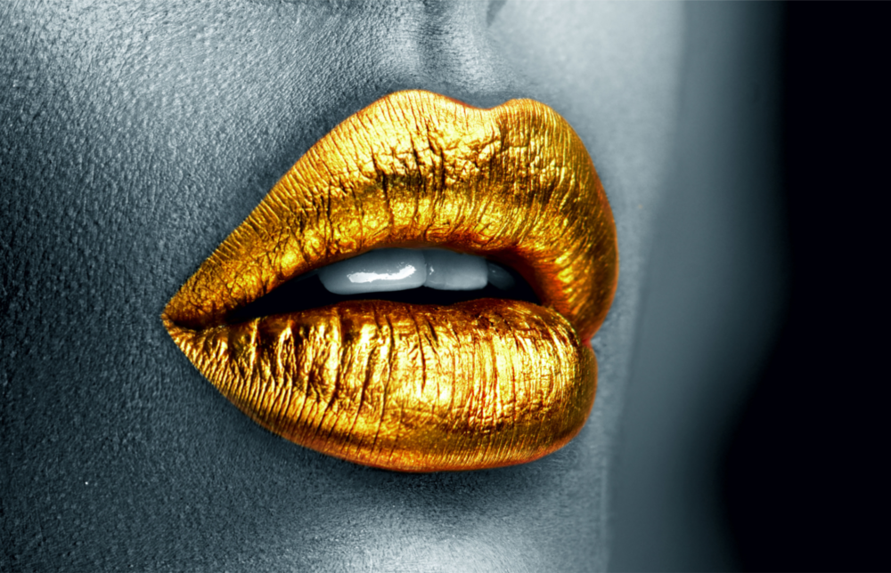 Golden Lips Glass Wall Art
