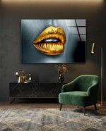 Golden Lips Glass Wall Art - Lifestyle preview in a designer interior
