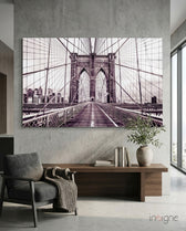 Brooklyn Bridge Glass Wall Art - Lifestyle preview in a designer interior