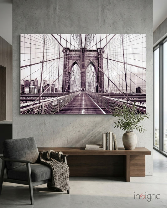Brooklyn Bridge Glass Wall Art - Lifestyle preview in a designer interior