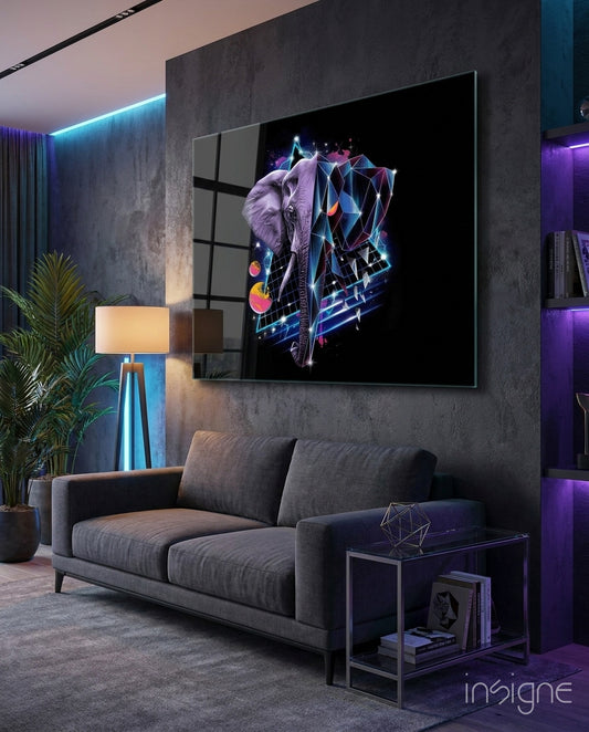 Diamond Elephant Glass Wall Art - Lifestyle preview in a designer interior
