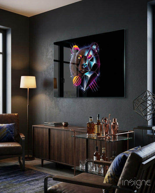 Diamond Bear Glass Wall Art - Lifestyle preview in a designer interior