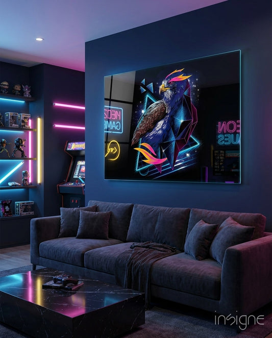 Diamond Hawk Glass Wall Art - Lifestyle preview in a designer interior