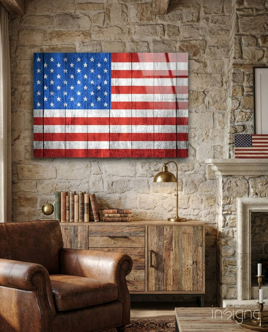 Flag of the United States Glass Wall Art - Lifestyle preview in a designer interior