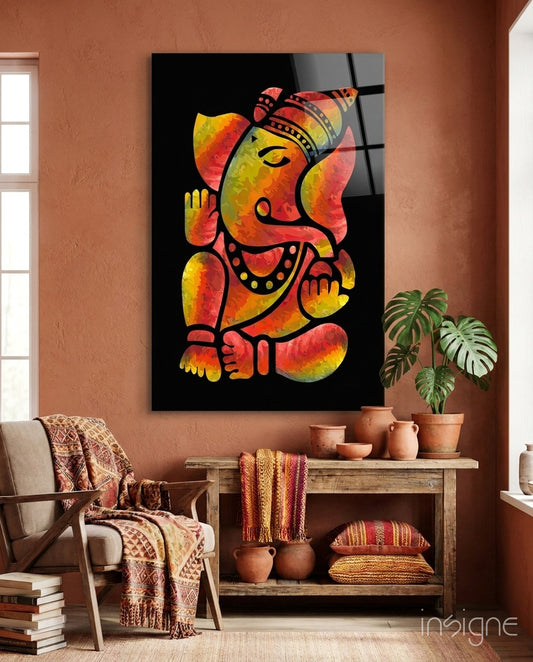 Ganesha Glass Wall Art - Lifestyle preview in a designer interior