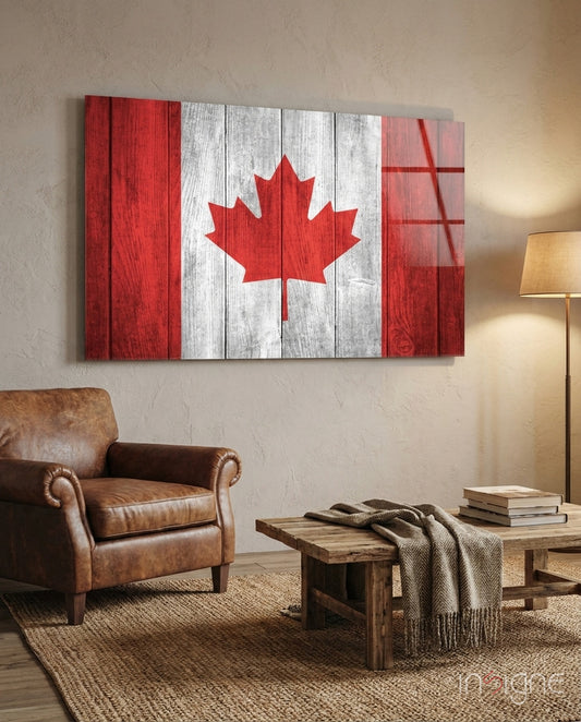 Flag of Canada Glass Wall Art - Lifestyle preview in a designer interior