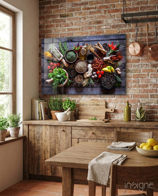 Spices Glass Wall Art - Lifestyle preview in a designer interior