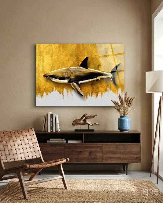 Shark Glass Wall Art - Lifestyle preview in a designer interior