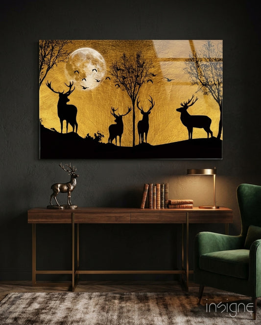 Deers Glass Wall Art - Lifestyle preview in a designer interior