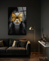 Butterfly Eyes Glass Wall Art - Lifestyle preview in a designer interior