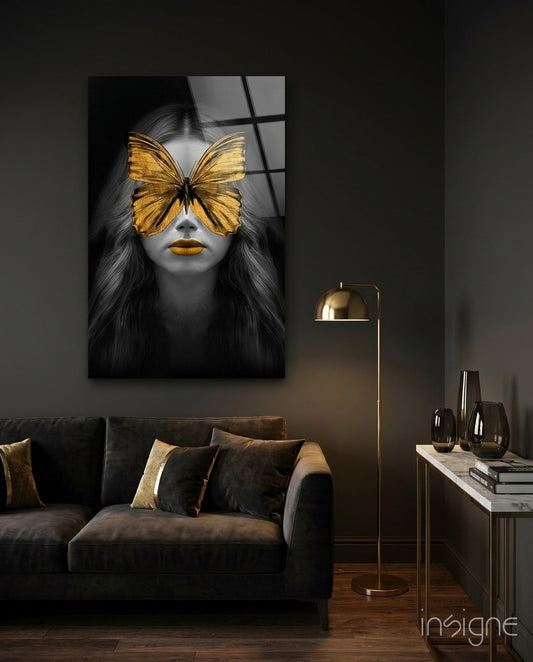 Butterfly Eyes Glass Wall Art - Lifestyle preview in a designer interior