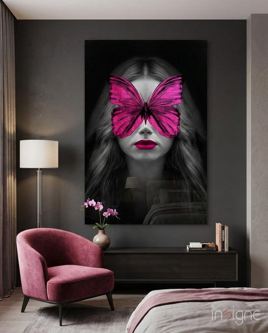 Butterfly Eyes Glass Wall Art - Lifestyle preview in a designer interior