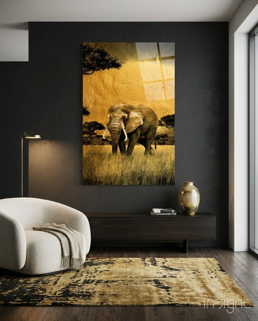 Elephant Glass Wall Art - Lifestyle preview in a designer interior