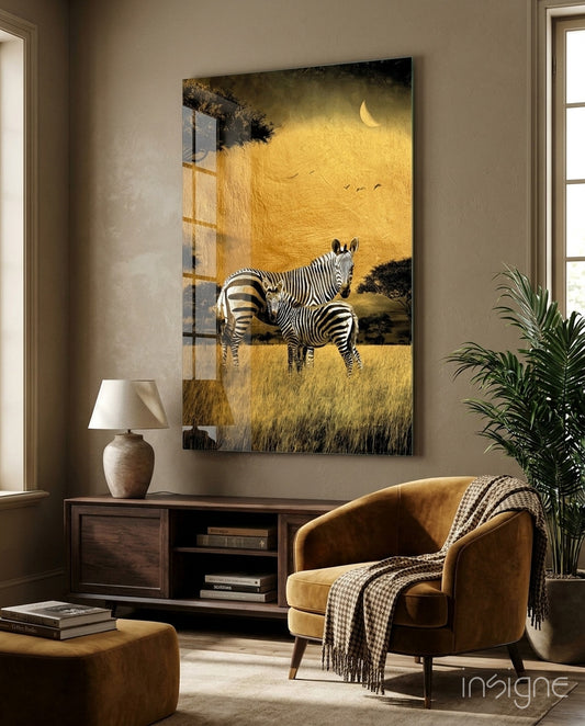 Zebras Glass Wall Art - Lifestyle preview in a designer interior