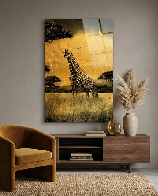 Giraffes Glass Wall Art - Lifestyle preview in a designer interior