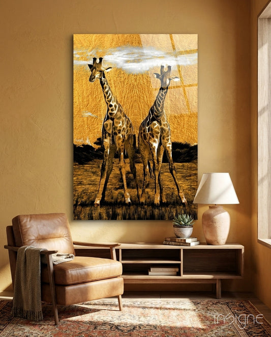 Giraffes Glass Wall Art - Lifestyle preview in a designer interior