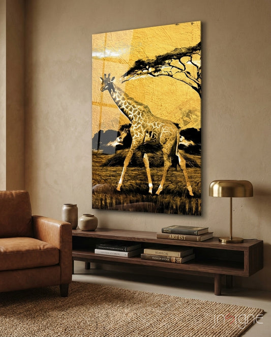 Giraffe Glass Wall Art - Lifestyle preview in a designer interior