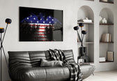 American Eagle glass wall art styled above a desk in an office