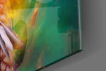 Lion artwork anchoring a wall with bold vibrant palette