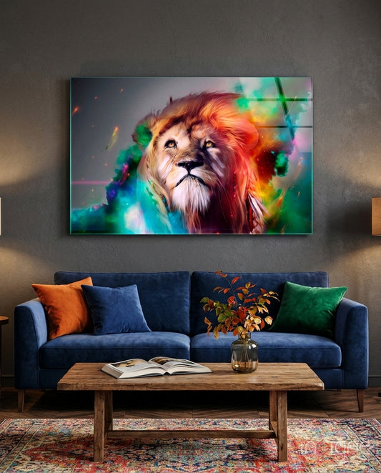Lion Glass Wall Art - Lifestyle preview in a designer interior