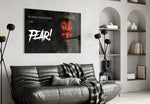 Darth Maul glass wall art styled above a console in a gaming room