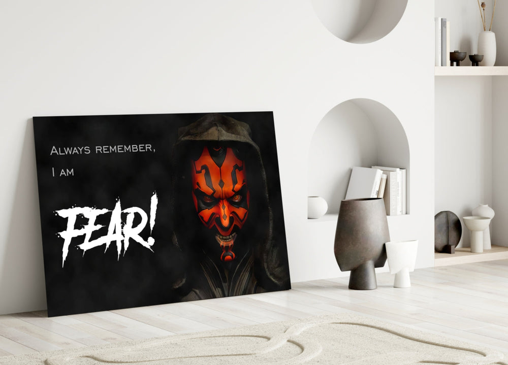 Darth Maul close-up showing hooded Sith with crimson tattoos and Always Remember quote