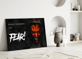 Darth Maul close-up showing hooded Sith with crimson tattoos and Always Remember quote
