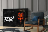 Darth Maul glass print enhancing a teen lounge with cinematic mood