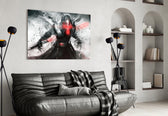 Lord Starkiller glass wall art styled above a console in a gaming room