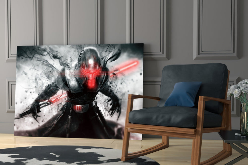 Lord Starkiller glass print enhancing a teen lounge with cinematic mood