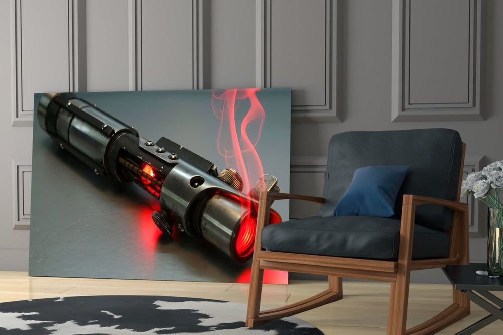Light Saber glass print enhancing a teen lounge with cinematic mood