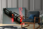Light Saber glass print enhancing a teen lounge with cinematic mood