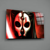 Cinematic-portrait panel bringing menacing gravity to a contemporary home theater