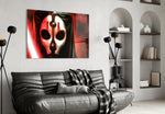 Darth Nihilus glass wall art styled above a console in a gaming room