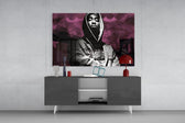 Tupac Shakur panel catching directional light to reveal its electric gravity