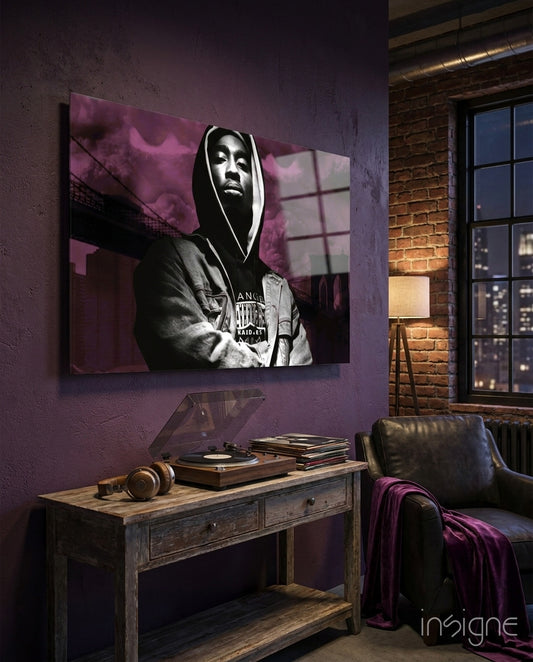 Old School Hip-Hop Portrait Glass Wall Art
