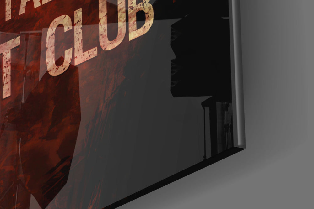 Fight Club: Rule 1 artwork anchoring a wall with moody raw palette