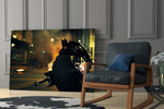 Batman glass print enhancing a teen lounge with cinematic mood