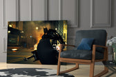 Batman glass print enhancing a teen lounge with cinematic mood