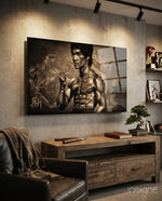 Bruce Lee Glass Wall Art - Lifestyle preview in a designer interior