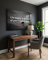 Where the Life Begins?  Glass Wall Art - Lifestyle preview in a designer interior